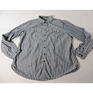 Eddie Bauer Mens Shirt XXLT Tall Oxford Blue White Stripe Classic Fit 90s Dad